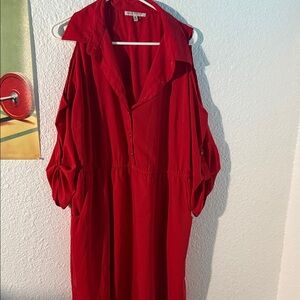 Diane Von Furstenberg Vibrant Red Long Sleeve Dress